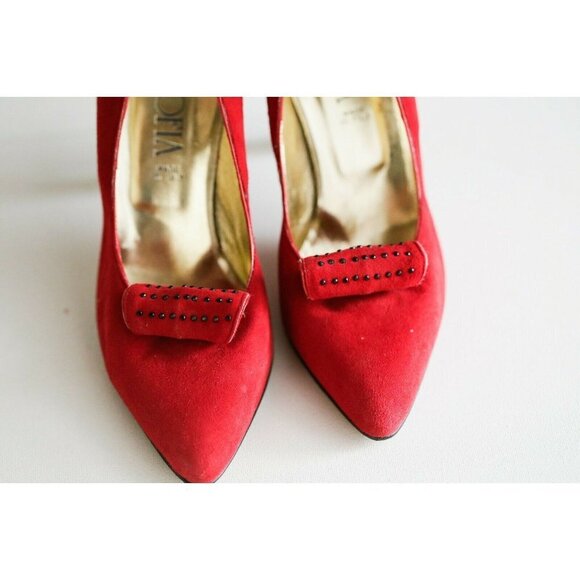Vintage Sophia Bright Red Suede Super Sexy High Heels 36.5 - Picture 3 of 11